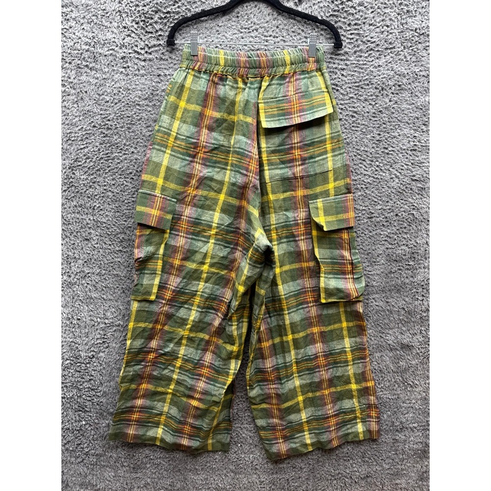 Nicholas Daley Linen Green Plaid Wide Leg Drawstring Cargo Pant Mens Size 30 - Picture 2 of 15
